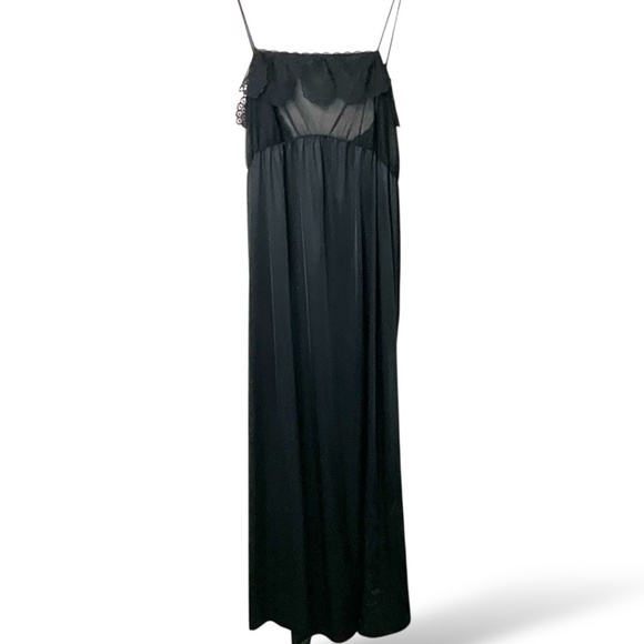 KAYSER Vintage Black Nylon Nightgown Sheer Mesh Swiss Dot Lace Trim Bodice Sz L - Picture 1 of 9